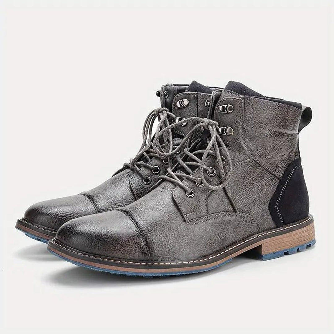 Men's Cap Toe Lace Up Boots in Gray, front view