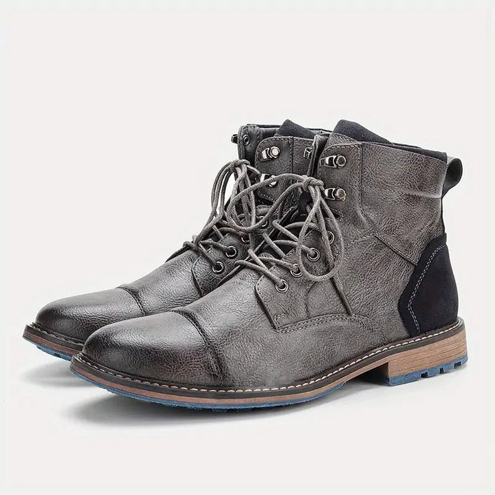 Men's Cap Toe Lace Up Boots in Gray, front view