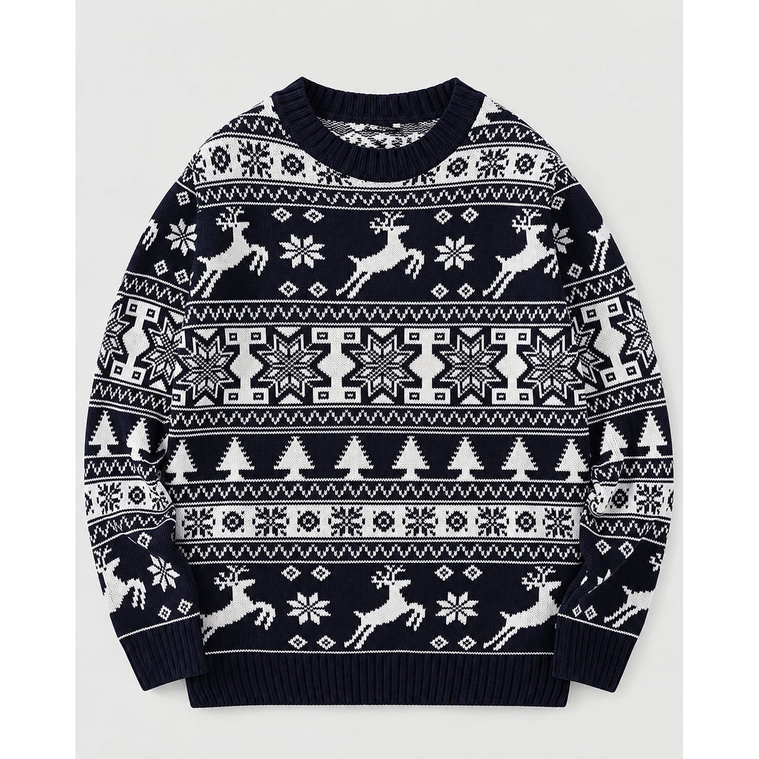 Women's Fair Isle Christmas Sweater in Navy, front view