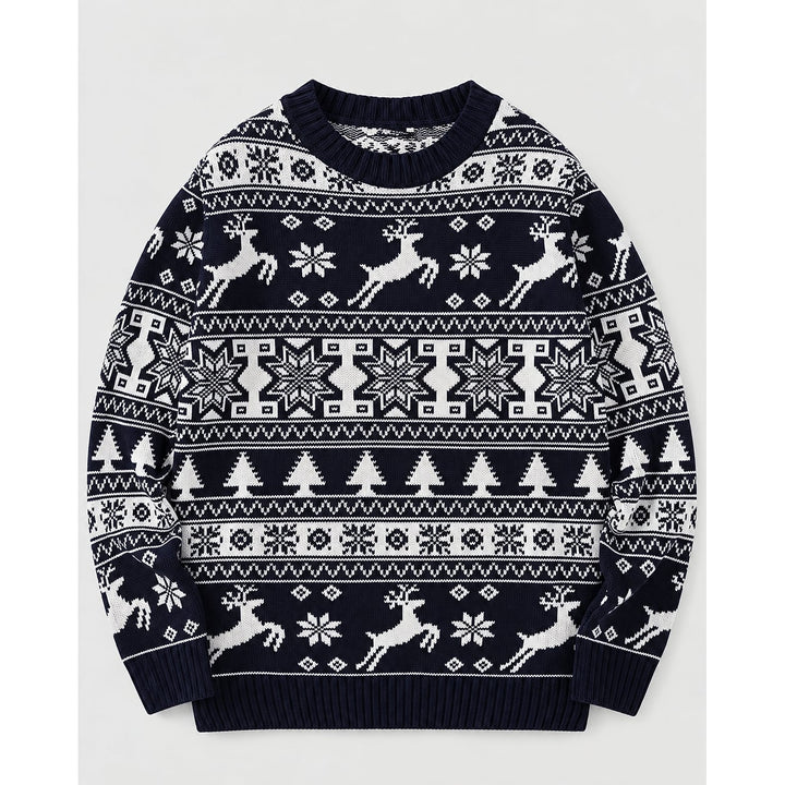 Women's Fair Isle Christmas Sweater in Navy, front view