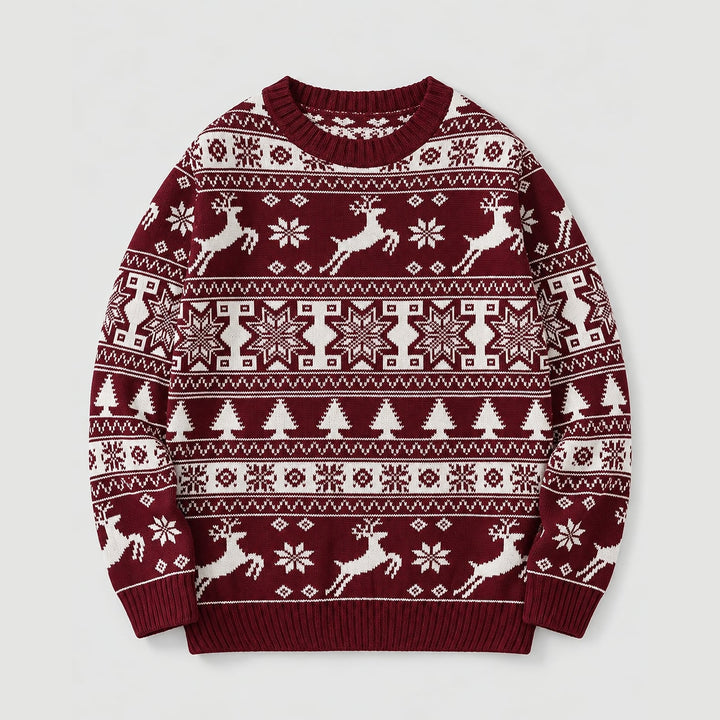 Women's Fair Isle Christmas Sweater in Burgundy, front view