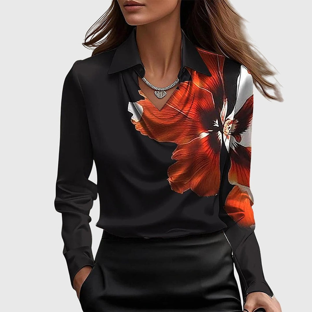 Women's Cowl Neck Long Sleeve Top in Red, front view