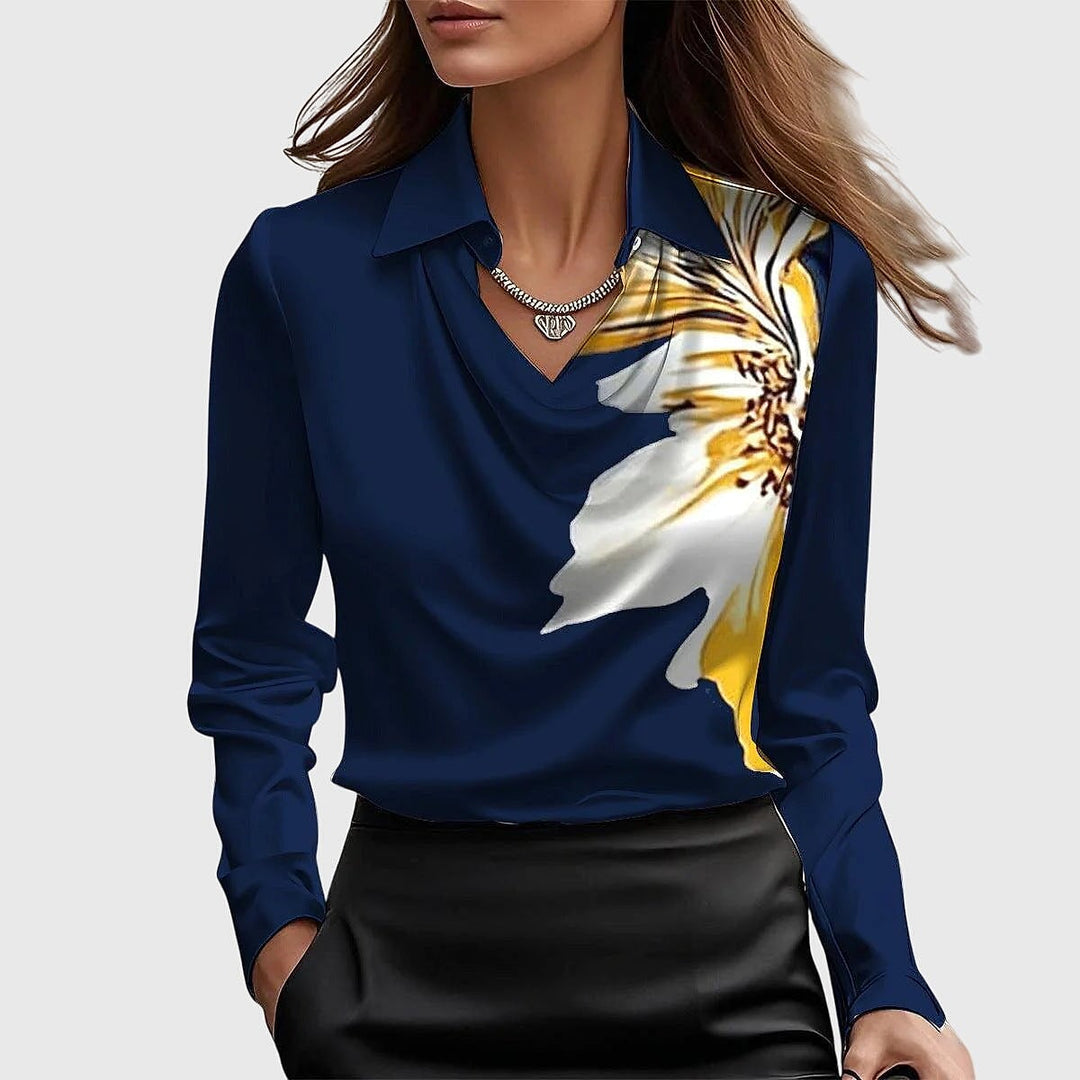 Women's Cowl Neck Long Sleeve Top in Navy, front view