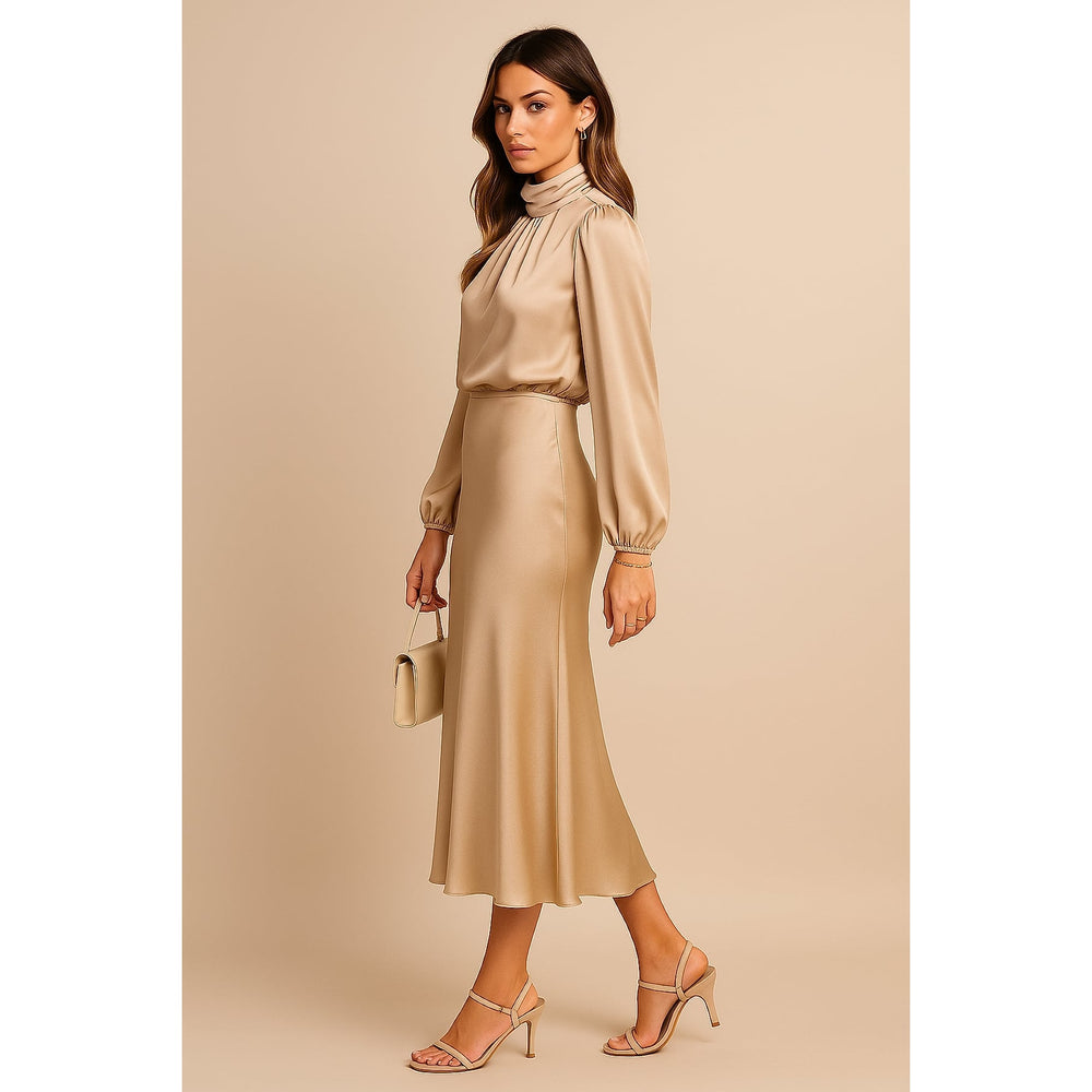 Women's High Neck Midi Dress, side view