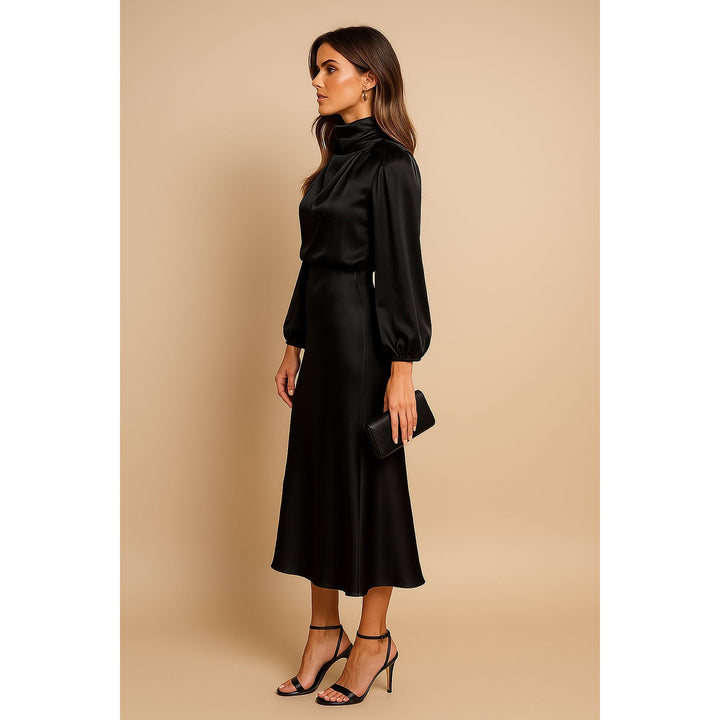 Women's High Neck Midi Dress, side view 2