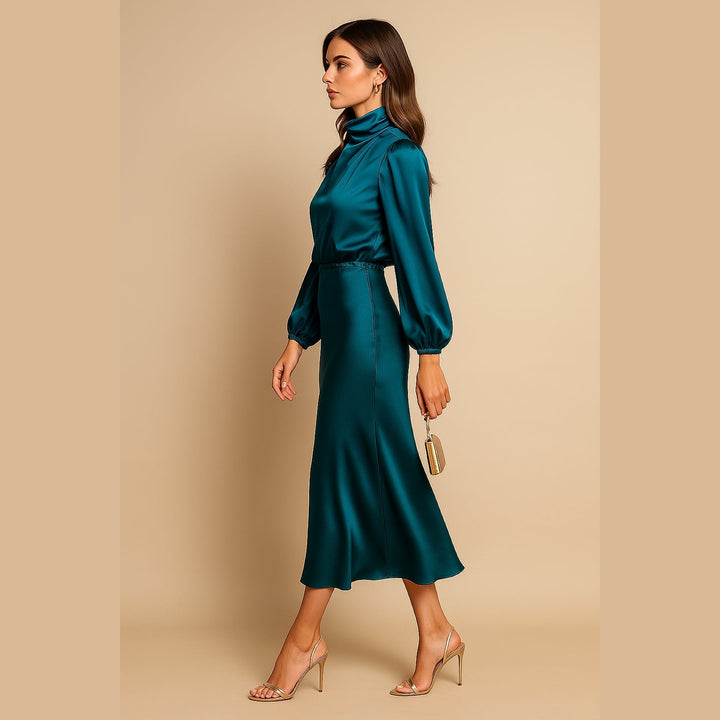 Women's High Neck Midi Dress, side view 3