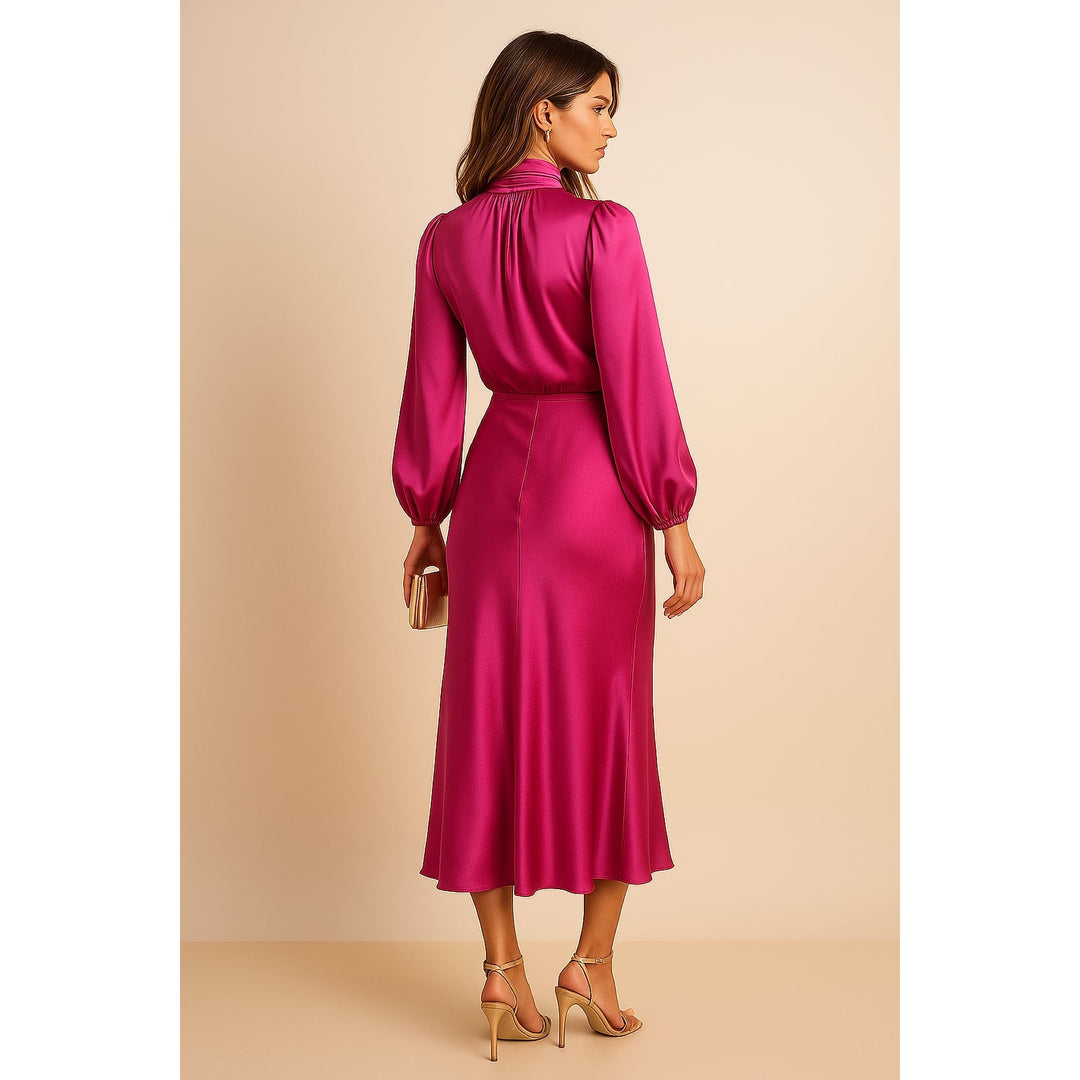 Women's High Neck Midi Dress, back view