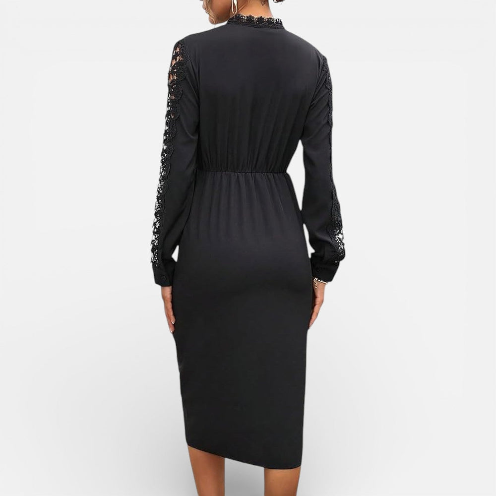 Women's Black Midi Dress, back view