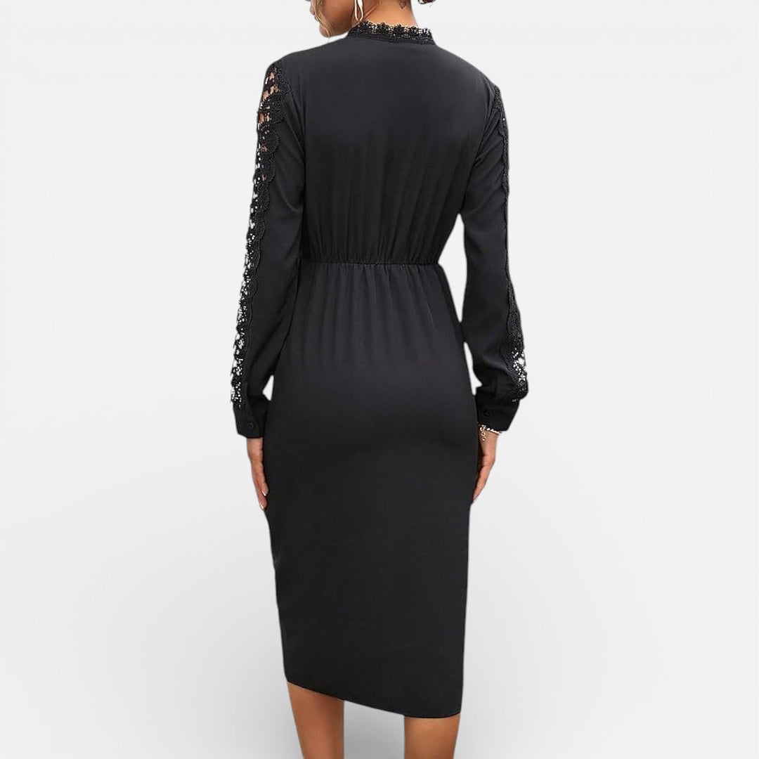 Women's Black Midi Dress, back view