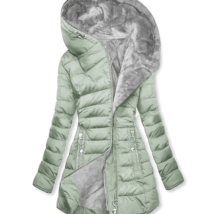 Women's Quilted Jacket with Faux Fur Hood, front view