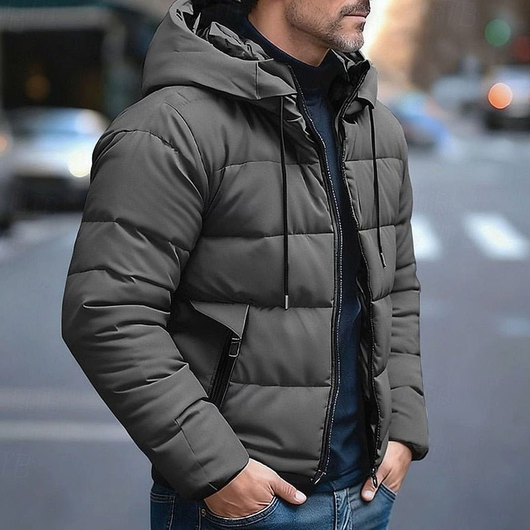 Men's Puffer Jacket in Dark Gray, front view