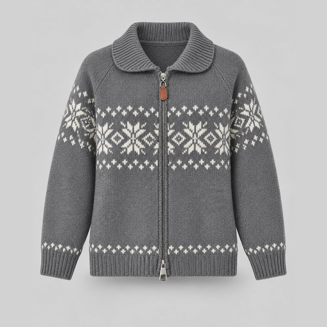 Women's Festive Knit Cardigan in Gray, detail view