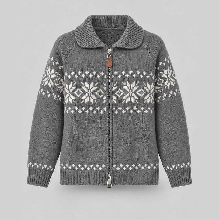 Women's Festive Knit Cardigan in Gray, detail view
