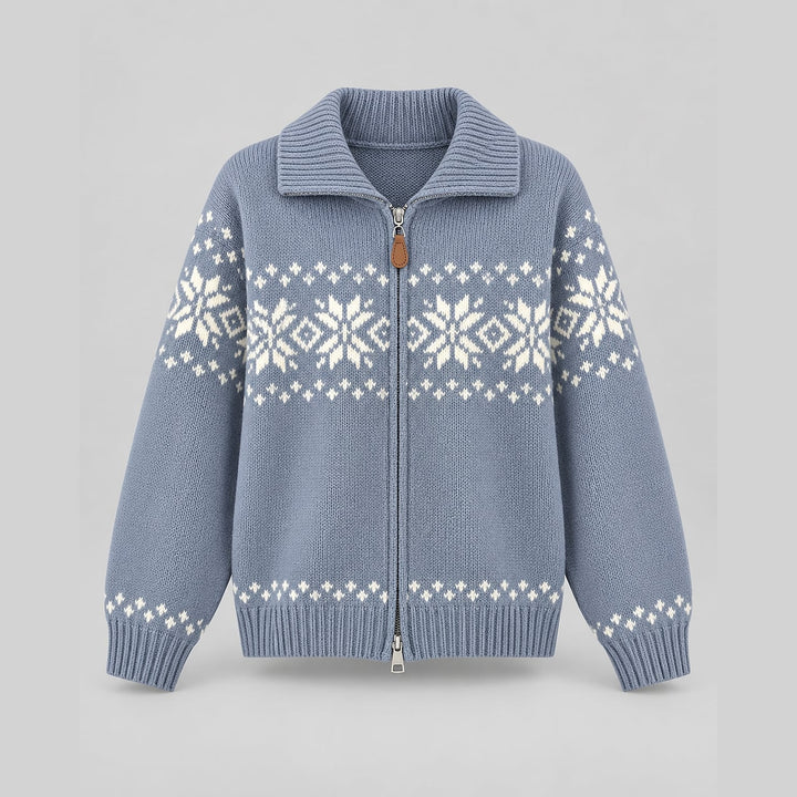 Women's Festive Knit Cardigan in Blue, detail view