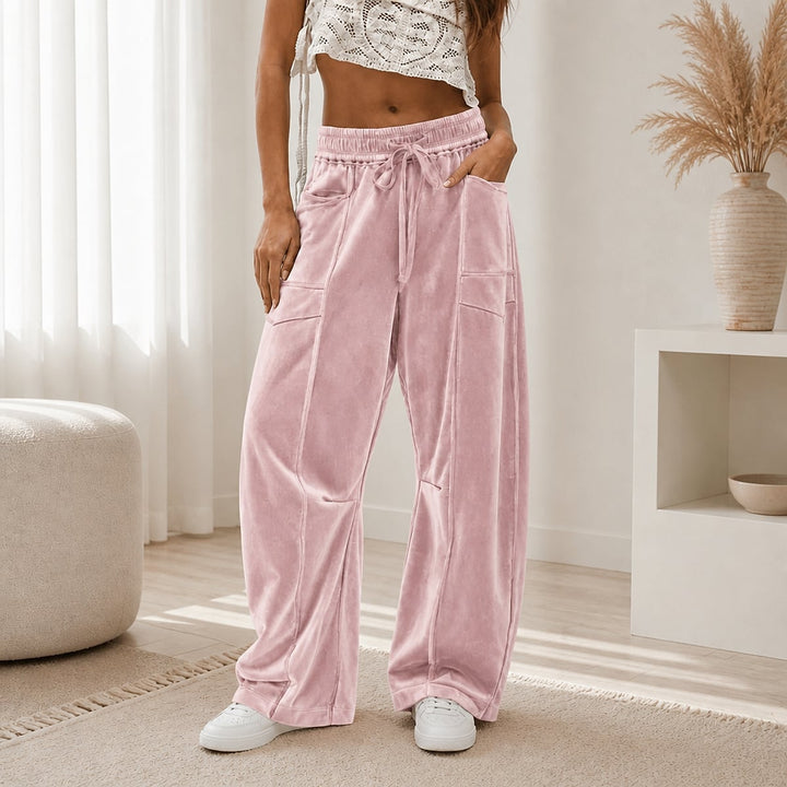Women’s Corduroy Wide Leg Pants in Pink, front view