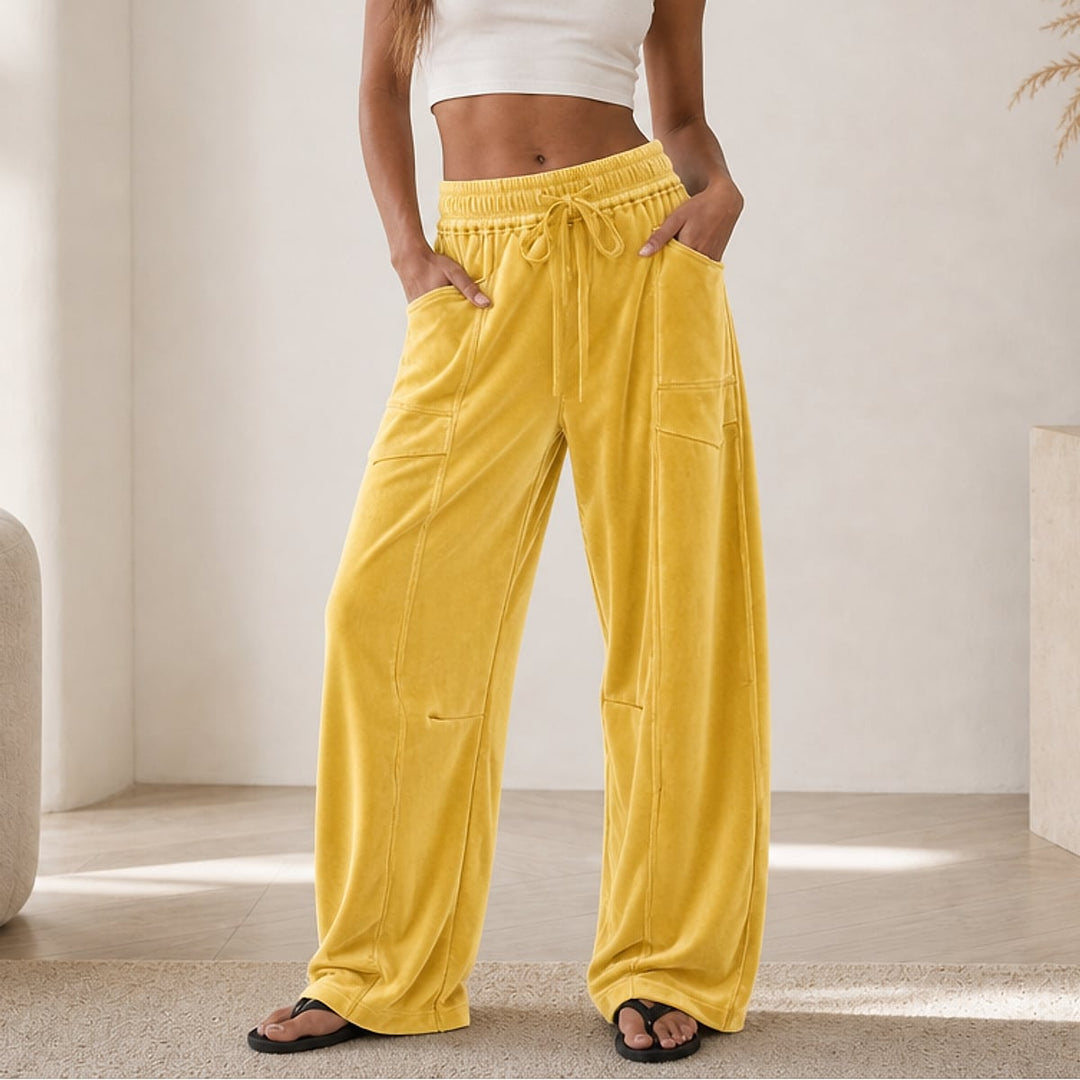 Women’s Corduroy Wide Leg Pants in Yellow, front view