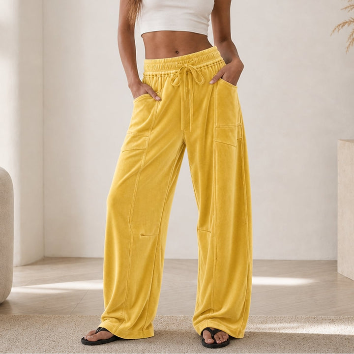 Women’s Corduroy Wide Leg Pants in Yellow, front view