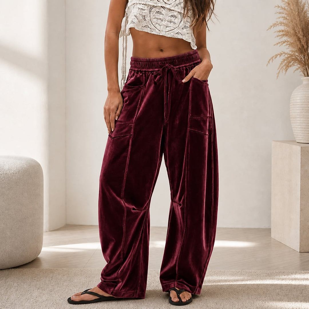 Women’s Corduroy Wide Leg Pants in Burgundy, front view