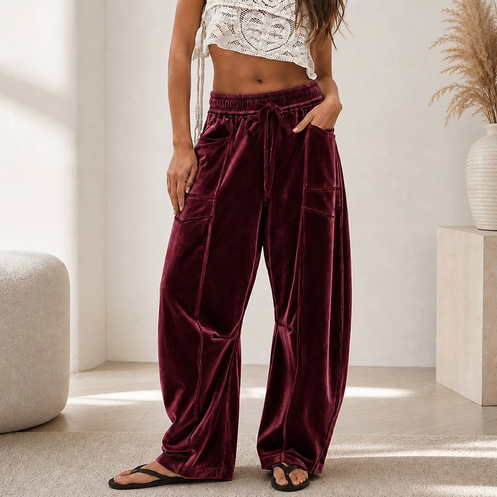 Women’s Corduroy Wide Leg Pants in Burgundy, front view