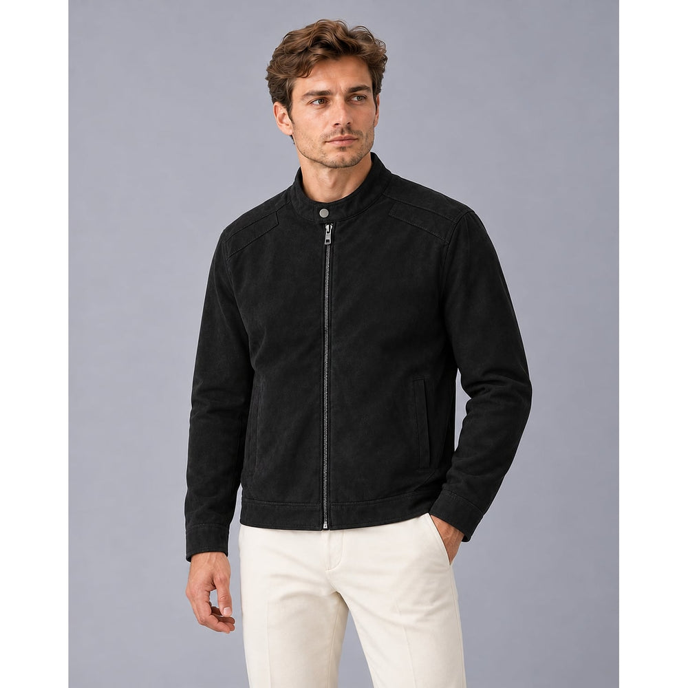 Men's Faux Suede Jacket in Black, front view