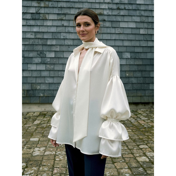 Women's Puff Sleeve Blouse in Off White, front view