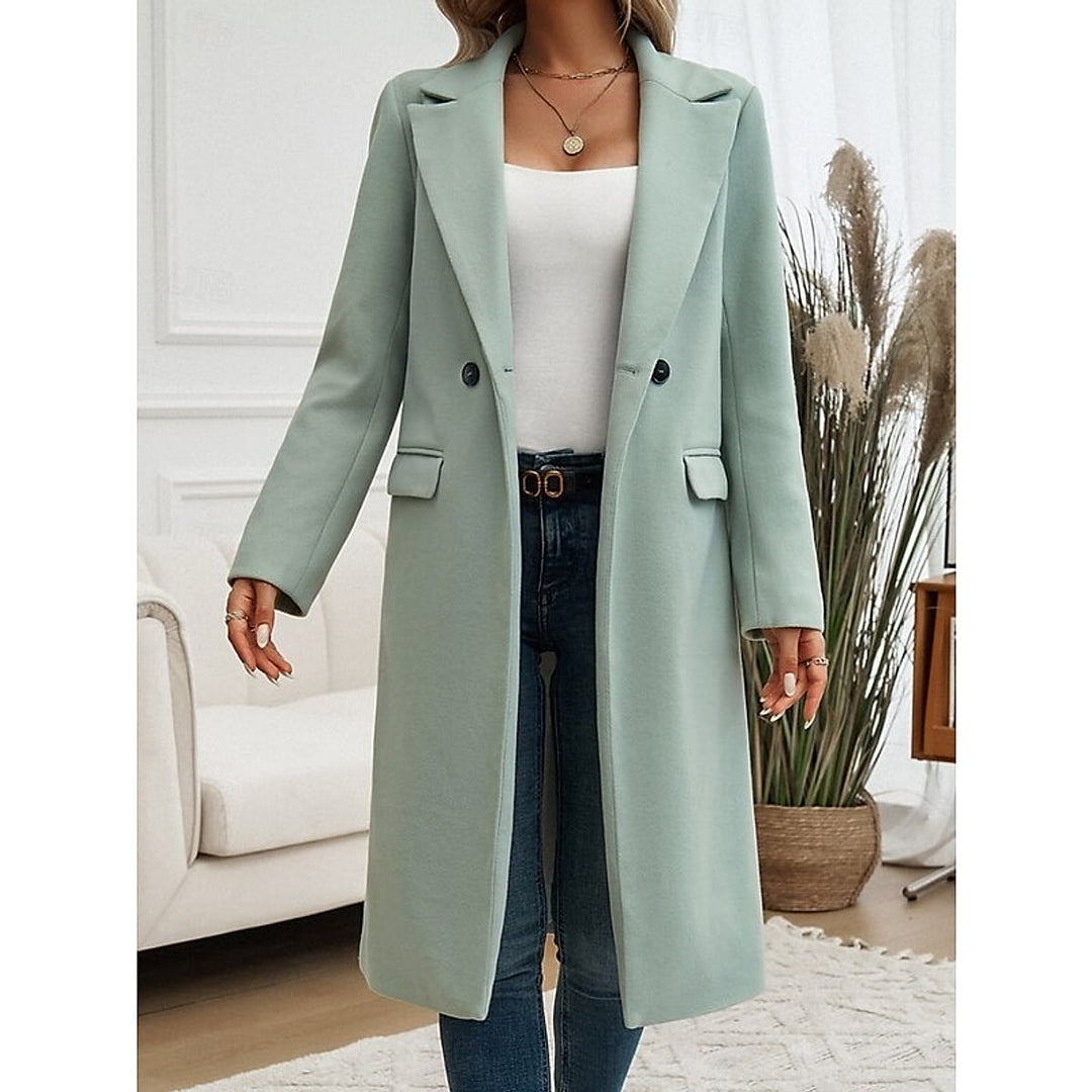 Women's Tailored Longline Coat in Green, front view