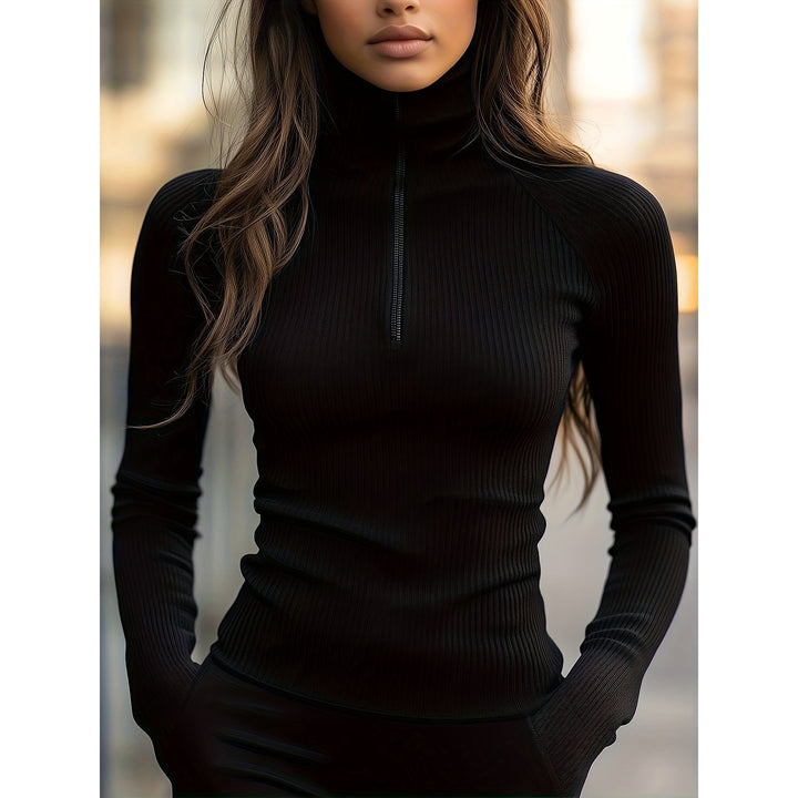 Women's Ribbed Half Zip Top, front view