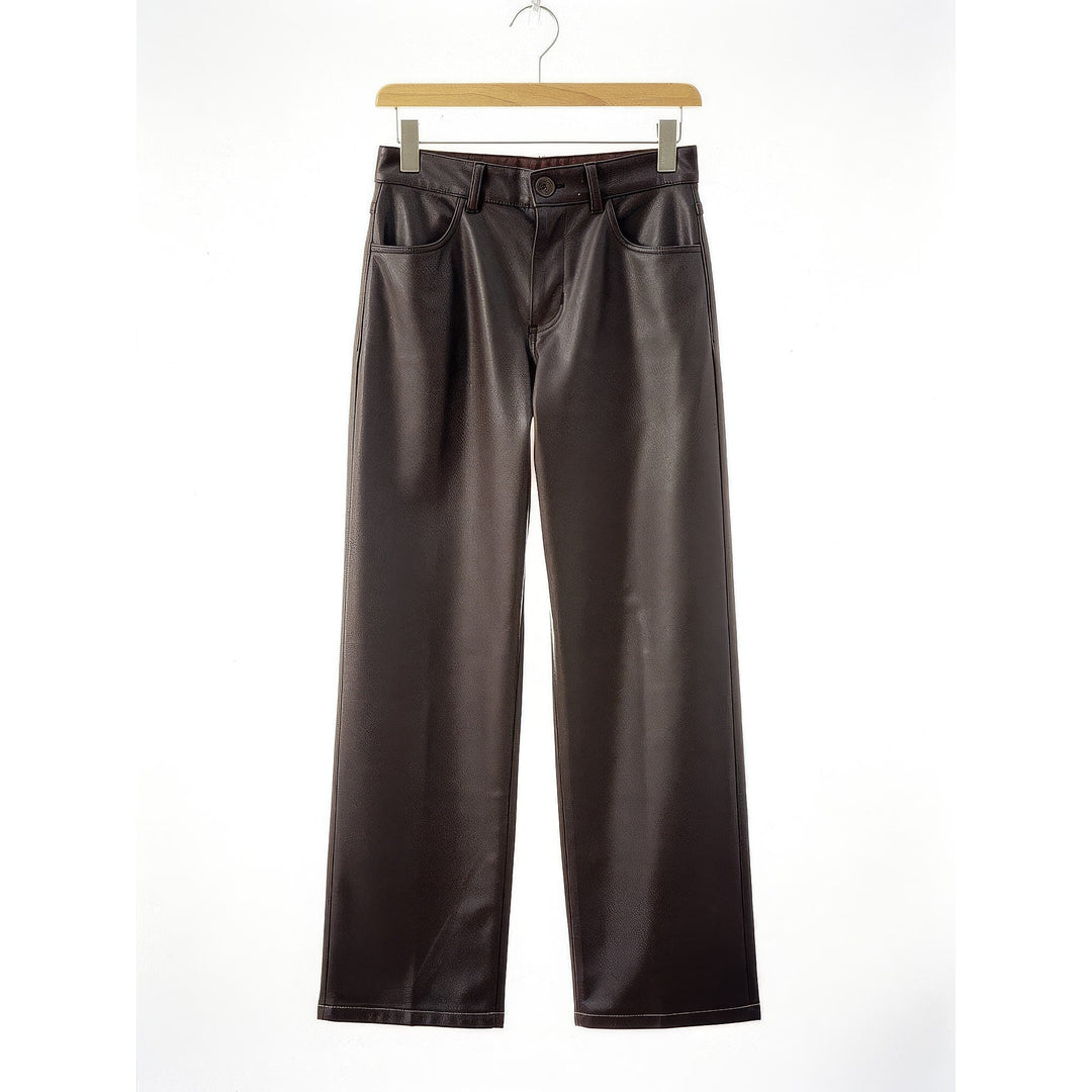 Women's Faux Leather Pants in Brown, front view