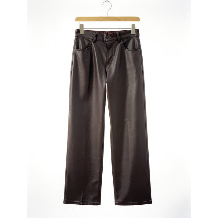 Women's Faux Leather Pants in Brown, front view