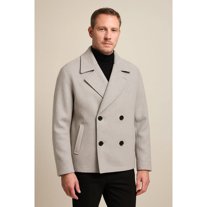 Men's Pea Coat in Gray, front view
