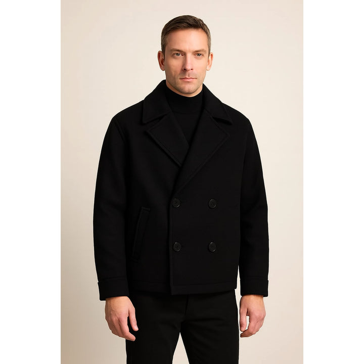 Men's Pea Coat in Black, front view