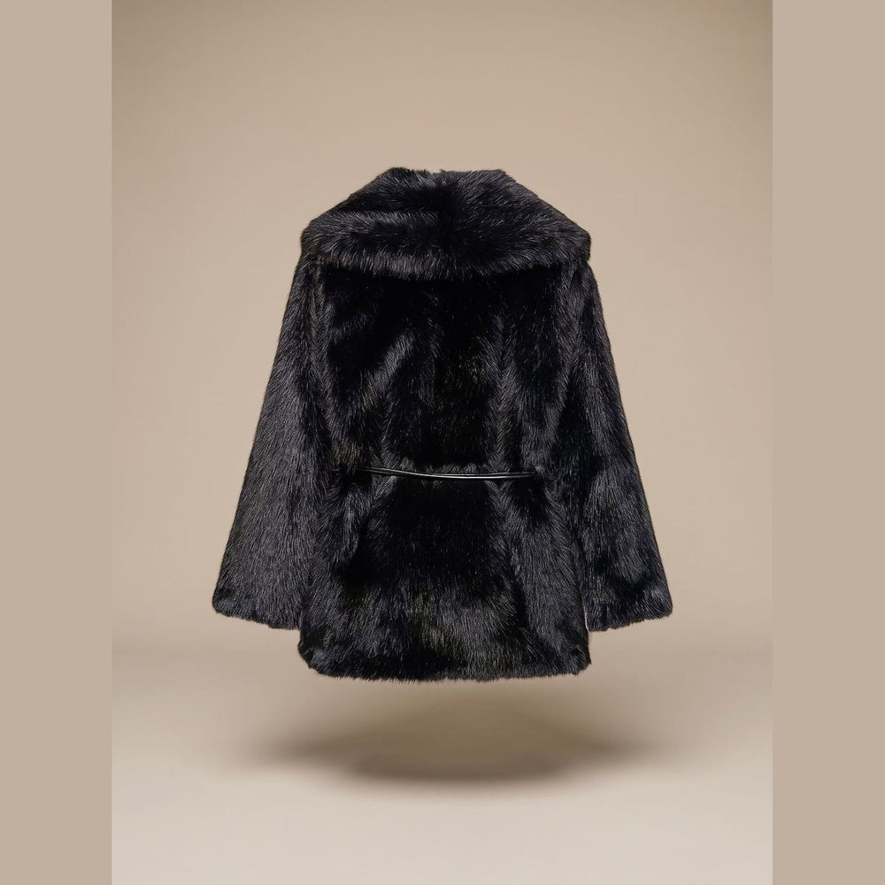 Women's Belted Faux Fur Coat, back view