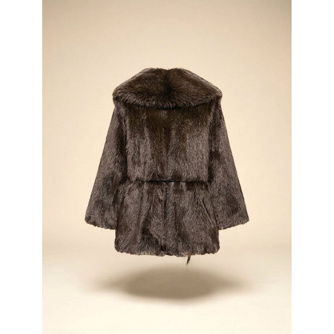 Women's Belted Faux Fur Coat, back view 2