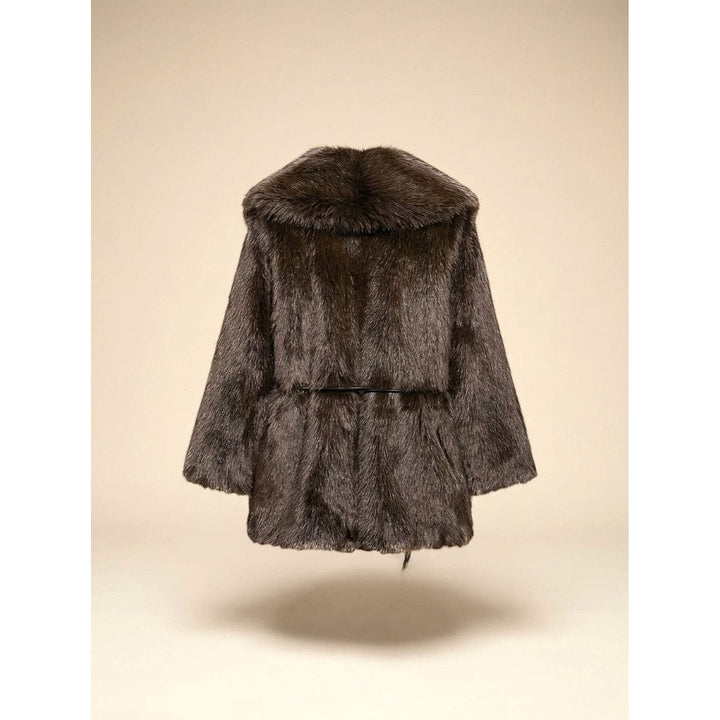 Women's Belted Faux Fur Coat, back view 2