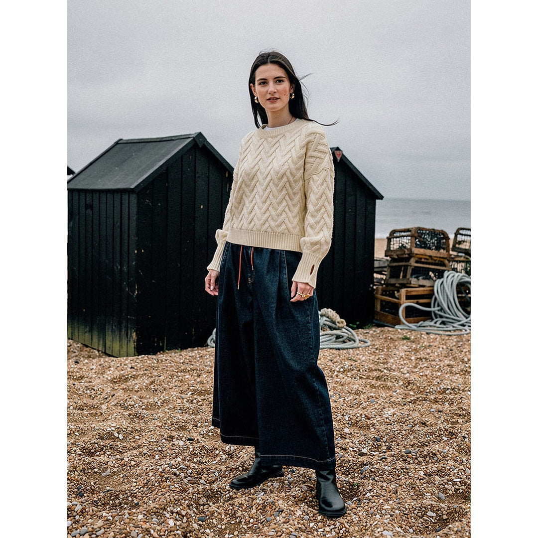 Women's Cropped Cable Knit Sweater, front view