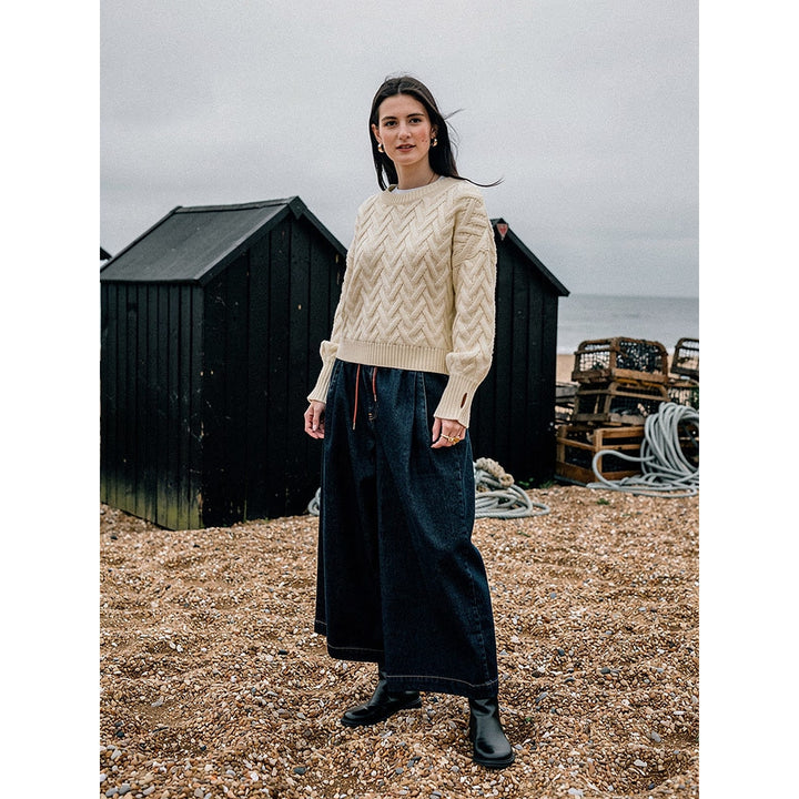 Women's Cropped Cable Knit Sweater, front view