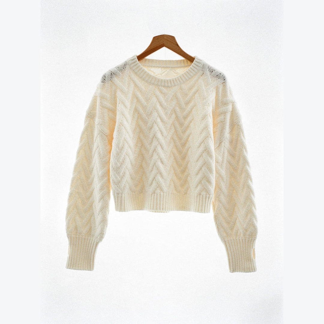 Women's Cropped Cable Knit Sweater, front view