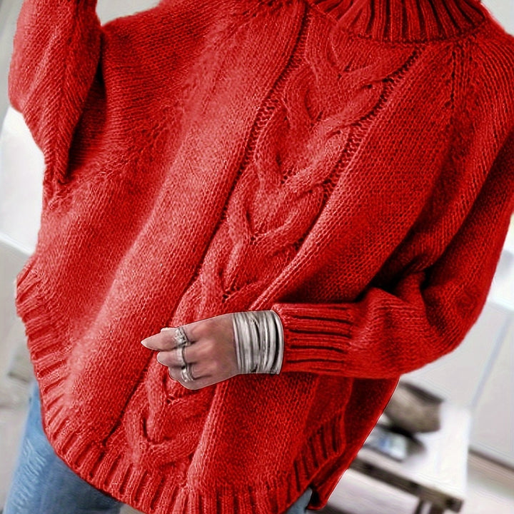 Women's Cable Knit Sweater in Red, detail view