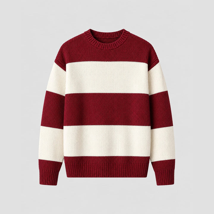 Men's Striped Sweater in Red, front view