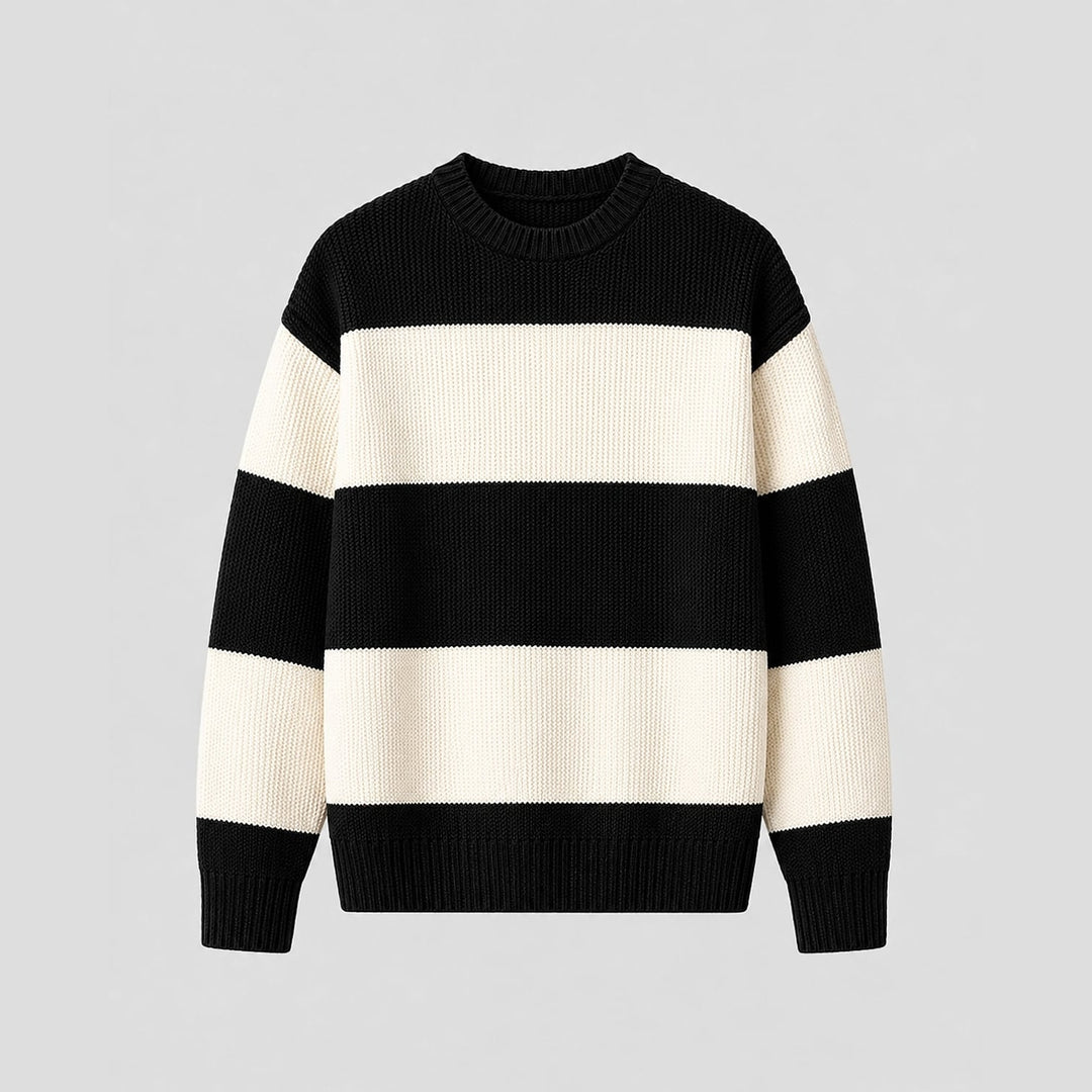 Men's Striped Sweater in Black, front view