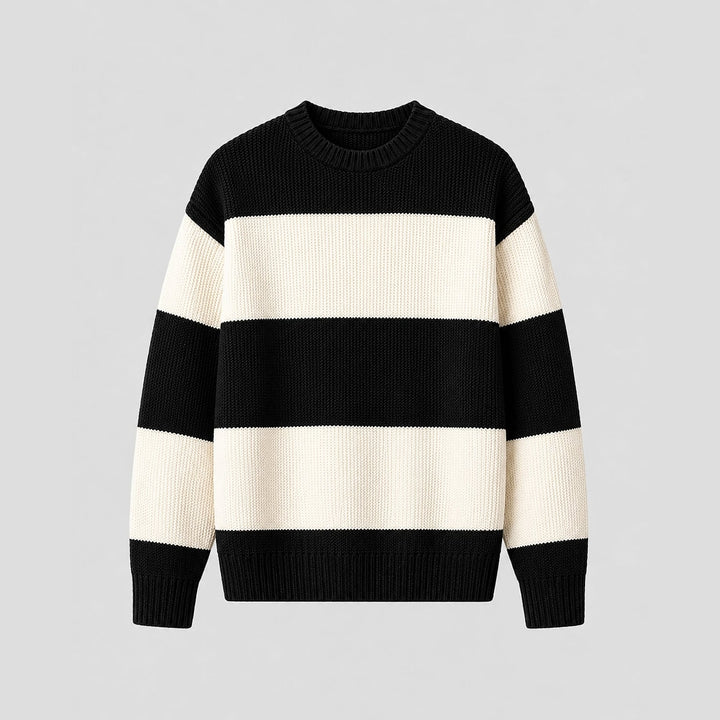 Men's Striped Sweater in Black, front view