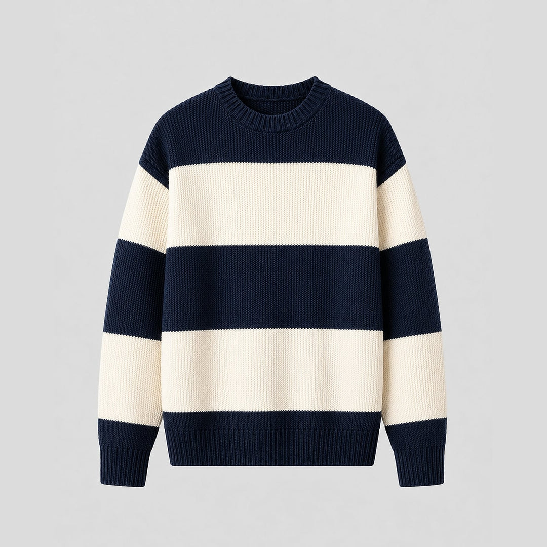 Men's Striped Sweater in Navy, front view