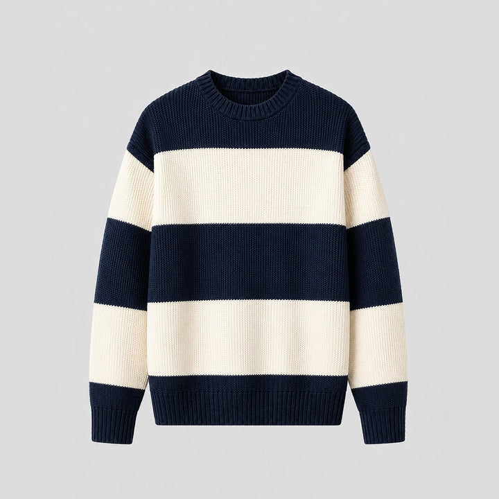 Men's Striped Sweater in Navy, front view