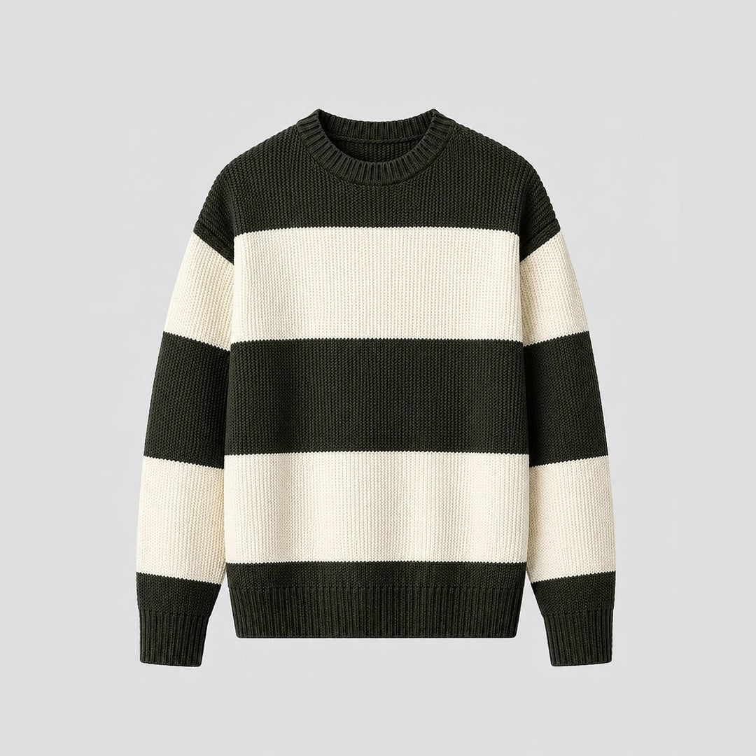 Men's Striped Sweater in Green, front view