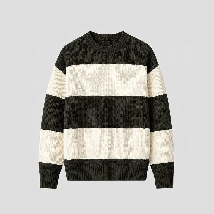 Men's Striped Sweater in Green, front view