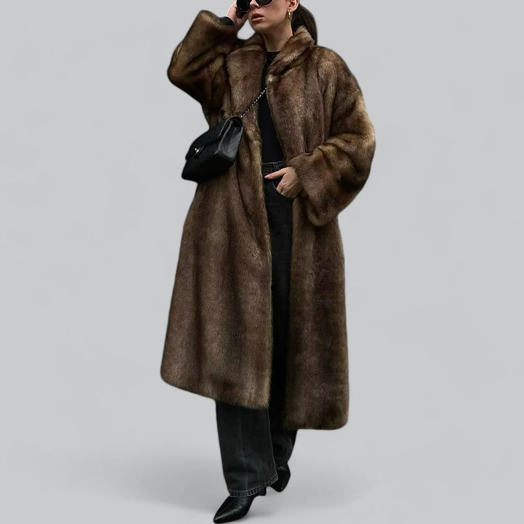Women's Long Winter Coat in Brown, front view