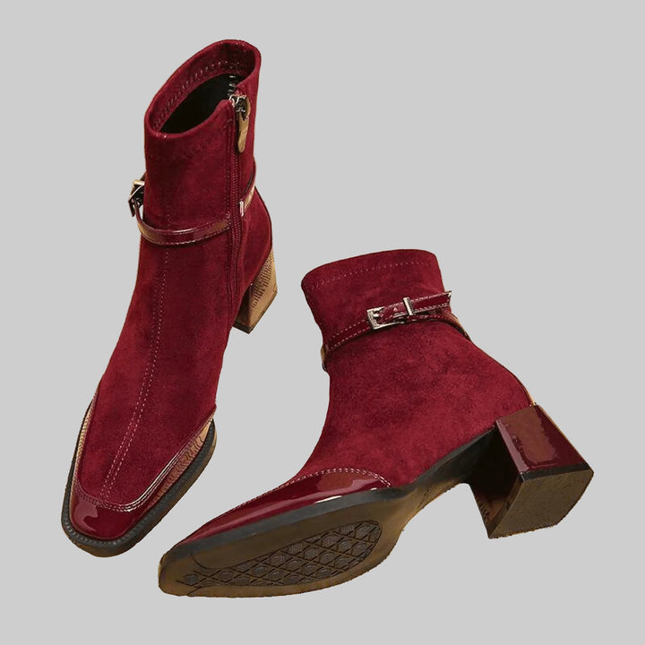 Women's Square Toe Ankle Boots in Burgundy, front view