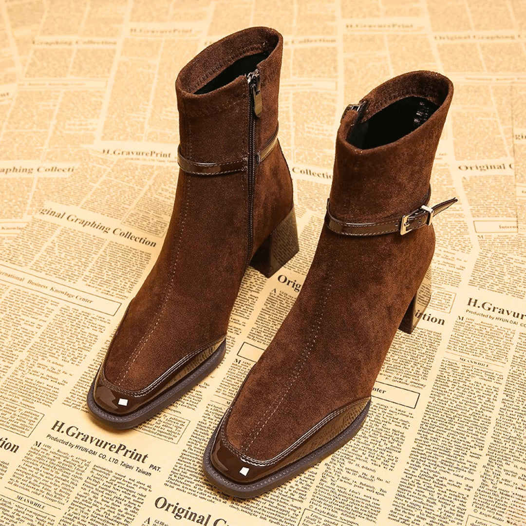 Women's Square Toe Ankle Boots in Brown, front view