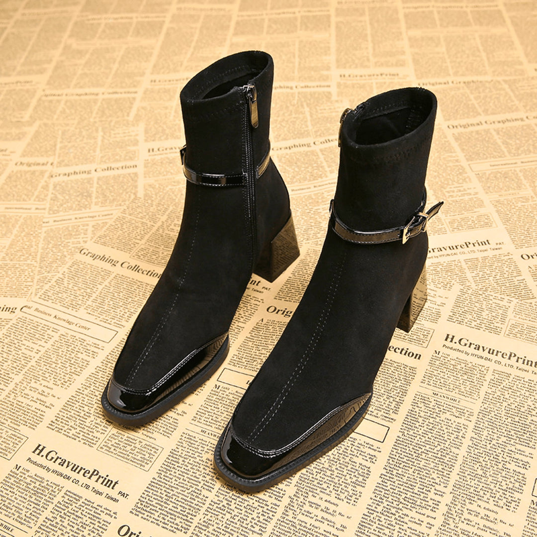 Women's Square Toe Ankle Boots in Black, front view