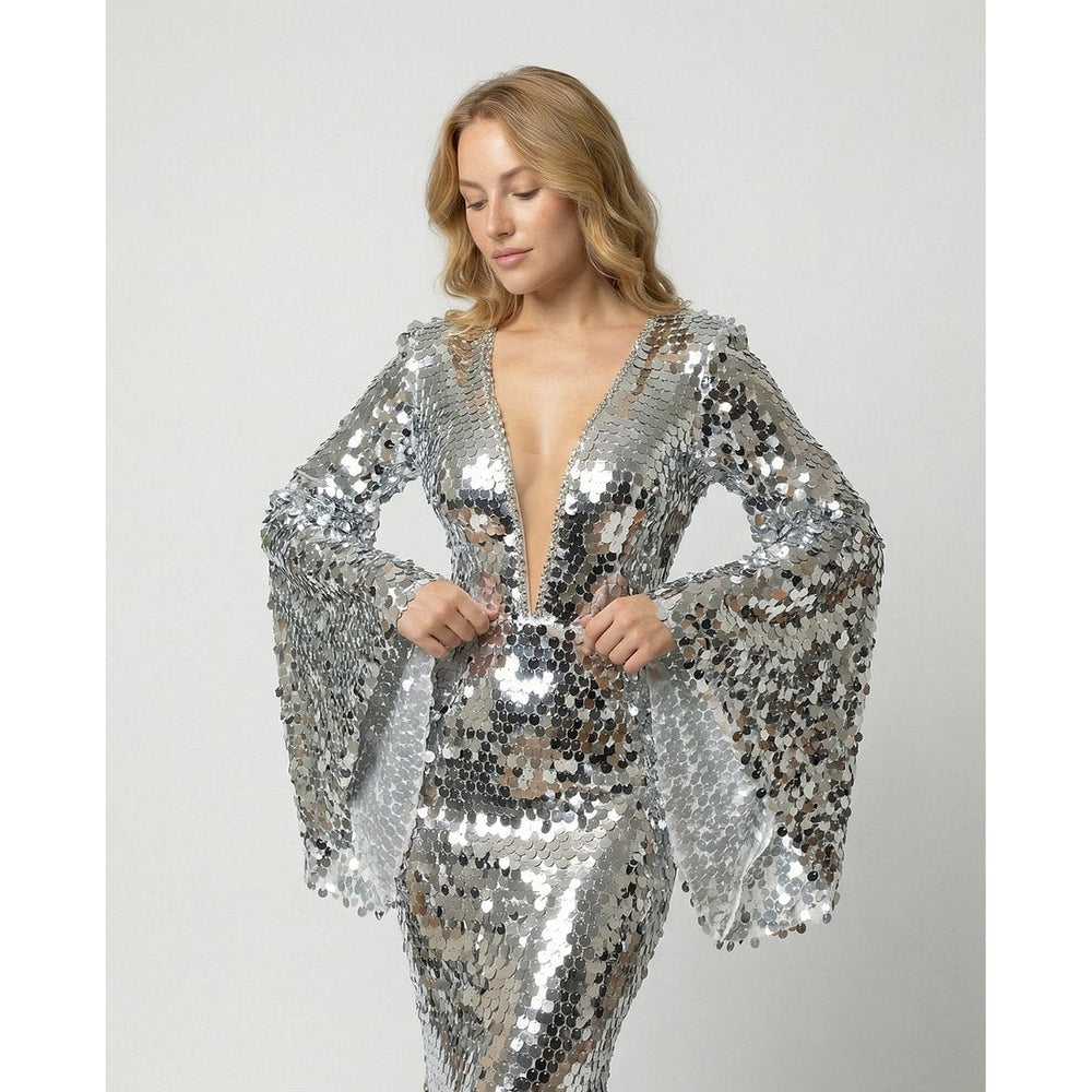 Women's Sparkly Dress in Silver, front view